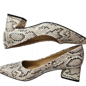 Franco Sarto Faux Snakeskin Block Heel Pointed Pumps Size 7.5 Women Beige Brown